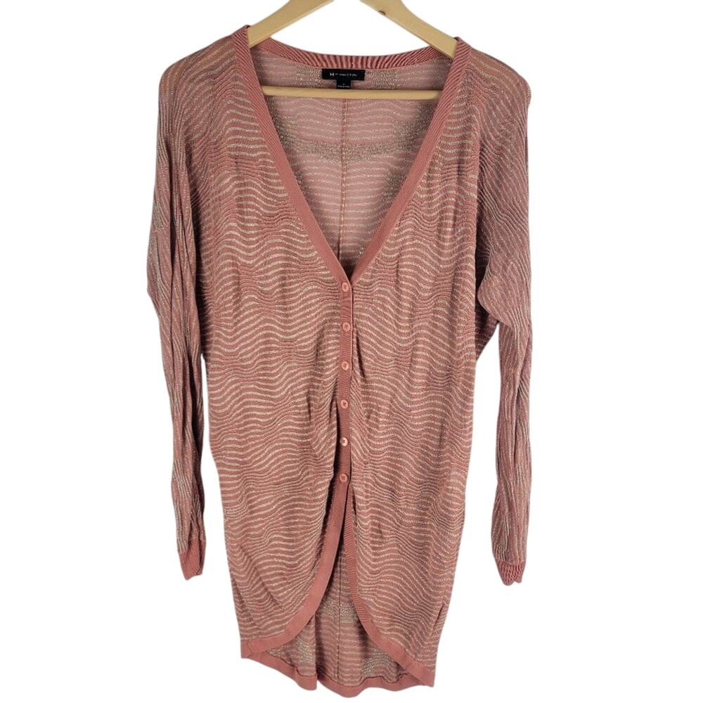 H By Halston Metallic 1/2 Button Up Cardigan Pink… - image 2